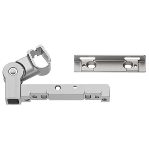 Bisagra Intermedia para Puerta Giratoria 20 FB - Plata Lacado. Estabilización de perfiles en puertas altas. Con amortiguación integrada y entrada cero para elementos extraíbles. Fundición de zinc. Tornillos no incluidos. Ideal para armarios de gran altura.