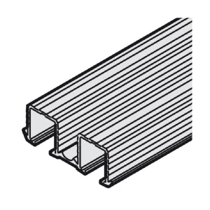 Carril Doble Superior Slido F-Line21 - Aluminio Natural Estriado - 2500 mm. Para puertas correderas de hasta 40 kg. Instalación versátil: presión en ranura, adhesivo o tornillos. Acabado estético con superficie estriada. Ideal para armarios y proyectos de gran formato.
