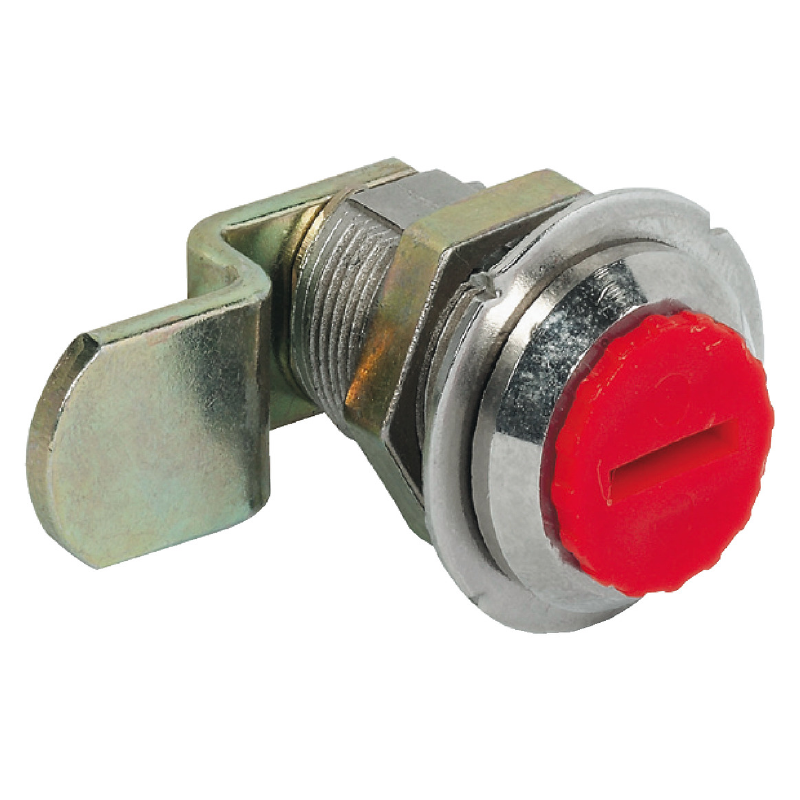 Cerradura de Palanca Acodada para Puertas de Hasta 17 mm - Sentido A Cerradura de palanca de la serie Häfele Symo EC, con fijación mediante tuerca hexagonal y palanca de cierre acodada. Acabado niquelado pulido y diseñada para puertas de hasta 17 mm de grosor. Compatible con núcleos intercambiables Symo de montaje frontal. Carrera de cierre A con palanca ajustable a 90° y llave a 180°. Fabricada en fundición de zinc y preparada para bombillo redondo. Incluye palanca acodada, tuerca y arandela de seguridad premontadas.