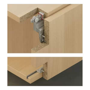 Juego de Herraje Slido Classic 20 VF C - Vorfront. Para 1 puerta corredera de madera hasta 20 kg y 1400 mm de altura. Incluye mecanismos con autocierre bidireccional, topes y guías. Ajuste de altura ±2 mm. Carriles no incluidos (pedir por separado). Ideal para armarios con cierre automático.