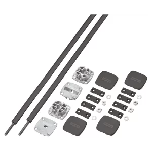 Herraje de Alineación Häfele Planofit 120 - Negro. Para puertas escamoteables de madera hasta 2400 mm. Previene y corrige deformaciones (alabeo). Aplicación vertical/horizontal. Grosor mínimo 16 mm. No apto para madera maciza. Se recomiendan 2 unidades por puerta.