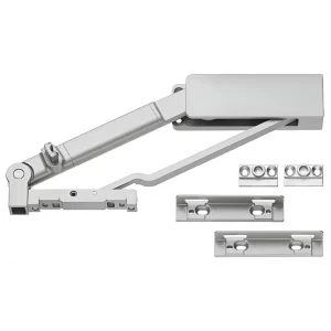 Herraje para Puerta Giratoria Swingfront 20 FB - Plata Lacado. Sistema de apertura basculante para acceso total. Capacidad hasta 20 kg. Entrada cero para elementos extraíbles. Amortiguación integrada. Para puertas de madera o marco aluminio estrecho. Válido para puertas individuales, dobles y esquinas. Perfil y bisagra intermedia se venden por separado.