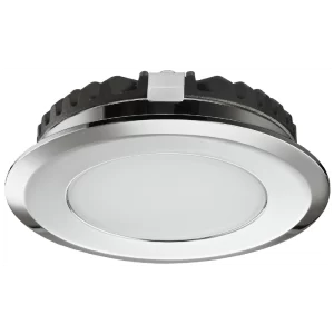 La lámpara empotrable Häfele Loox LED 2039 es la solución de iluminación profesional especialmente diseñada para ambientes húmedos como baños y zonas residenciales expuestas a salpicaduras. Fabricada con un robusto cuerpo de zinc fundido a presión (Zinkdruckguss) en elegante acabado cromado (verchromt), esta luminaria redonda ofrece una protección IP65 desde abajo en instalación empotrada, garantizando resistencia al chorro de agua en la dirección crítica. Proporciona una iluminación homogénea y es completamente regulable (dimmable), ideal para crear ambientes versátiles y seguros.