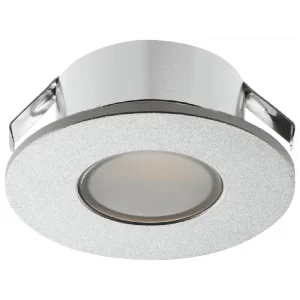 Lámpara LED Compacta Häfele Loox 2022 - Redonda 26 mm - 1,5W 4000K Blanco Frío. Aprovecha perforaciones de minibisagras. Cuerpo de aluminio anodizado plata. IP44 empotrable / IP20 superficie. Regulable. Ideal para renovaciones sin obras. Cable 2 m.