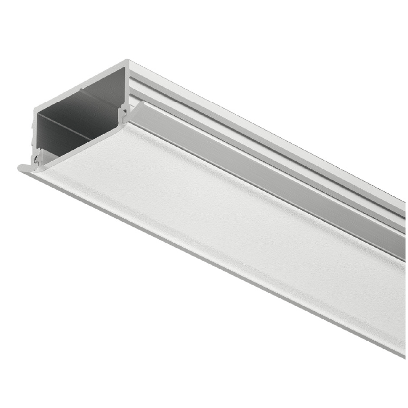 Perfil de Aluminio para LED - Acabado Plata y Difusor Escarchado El perfil escarchado de aluminio anodizado plata de 2500 mm es la solución ideal para la instalación profesional de tiras LED de 10 mm de ancho. Fabricado en aluminio de primera calidad con acabado anodizado plateado, este perfil no solo protege las tiras LED, sino que proporciona una difusión uniforme de la luz gracias a su difusor escarchado. Diseñado para empotrar (embutir), ofrece una integración perfecta en muebles, techos o paredes, garantizando un acabado estético y sofisticado.