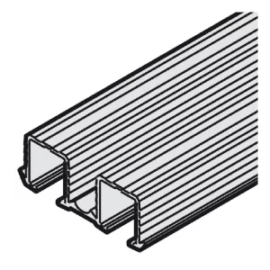 Carril Doble Superior Slido F-Line21 - Aluminio Natural Estriado - 3500 mm. Para puertas correderas de hasta 40 kg. Instalación versátil: presión en ranura, adhesivo o tornillos. Acabado estético con superficie estriada. Ideal para armarios y proyectos de gran formato.