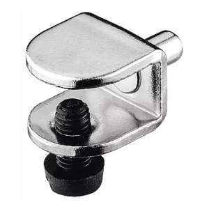 Soporte para estantes, Para embutir en taladro de diámetro 5 mm, acero Para estante de cristal, con tornillo de retención, para grosor del cristal 8/9 mm, niquelado