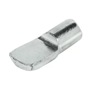 Soporte para Estantes de Madera con Alta Capacidad de Carga - Acero Niquelado Soporte para estantes fabricado en acero niquelado, diseñado para embutir en taladros de 7 mm o casquillos. Específico para estantes de madera, con longitud de clavija de 9 mm y capacidad de carga de 100 kg según norma DIN EN 1727:1998-06. Acabado niquelado brillante que combina estética y protección anticorrosión.