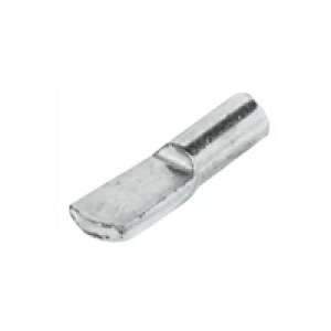 Soporte para Estantes de Madera - Diámetro 4mm con Capacidad 60kg Soporte para estantes fabricado en acero niquelado, diseñado para embutir en taladros de 4 mm. Específico para estantes de madera, con longitud de clavija de 9 mm y capacidad de carga de 60 kg certificada según norma DIN EN 1727:1998-06. Acabado niquelado brillante que combina resistencia estructural con estética profesional.