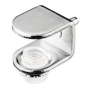 Soporte para estantes, Para embutir en taladro de diámetro 3 mm, acero Para estante de cristal, con tornillo de retención, niquelado