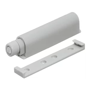 Vaivén de presión, con autocierre magnético Con mecanismo de apertura asistida y retención para puertas de muebles, gris claro, plástico, para atornillar