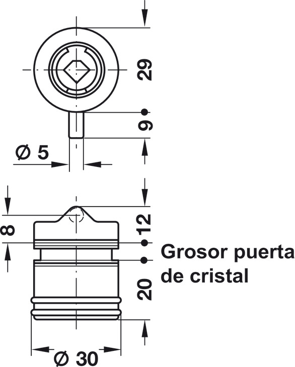CERRADURA PUERTA GIRATORIA CRISTAL NIQUELADA MATE 4-6mm - Imagen 4