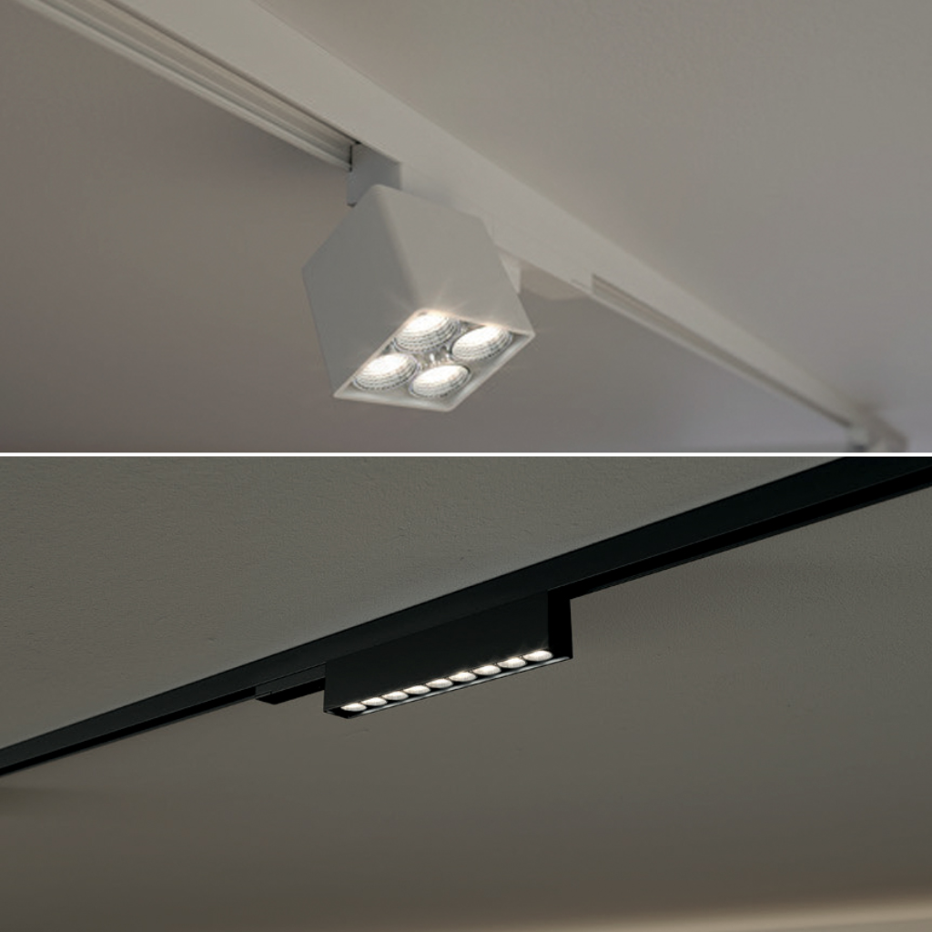 ofrece una solución minimalista, flexible y elegante para proyectos residenciales y comerciales. Sistema de bajo voltaje 24 V Instalación sencilla Diseño minimalista Iluminación personalizable Máx